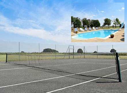 All weather tennis court and swimming pool